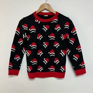 F&F Kids Christmas Sweater Santa Hat Print Black White Red Size 10 Youth